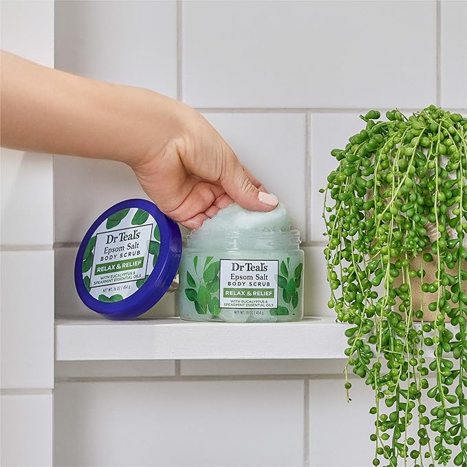 Dr Teal's Pure Epsom Salt Body Scrub, Relax & Relief with Eucalyptus & Spearmint Essential Oils, 16 oz (Pack of 3)