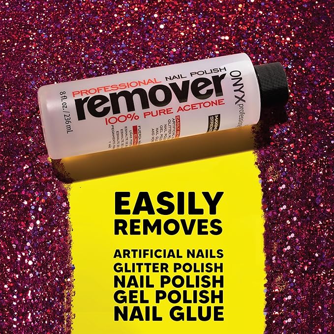 Onyx Professional 100% Pure Acetone Nail Polish Remover Kit with 7 inch Nail File, 8 fl oz - Made in USA, Maximum-Strength Nail Polish Remover for Gel, Artificial & Glitter Nail Polish