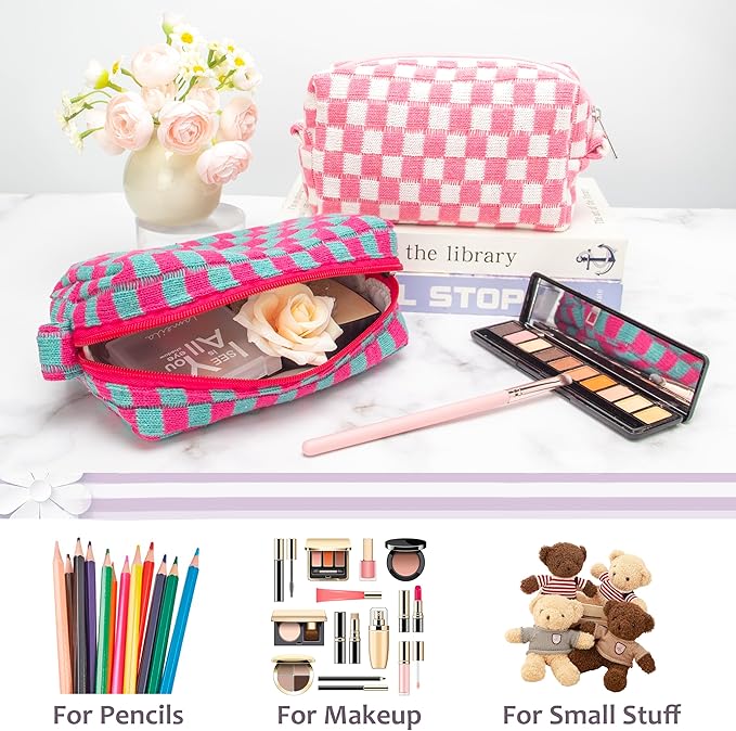 Pazimiik checkered makeup bag for
