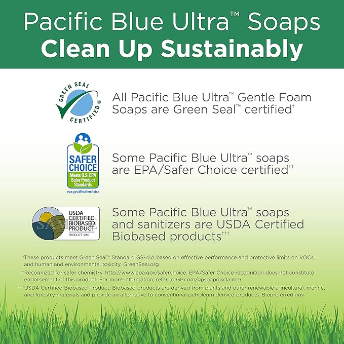 Pacific Blue Ultra Gentle Foam Hand Soap Refill (43716), Compatible Only With Pacific Blue Ultra Automated Touchless Dispenser, Dye and Fragrance Free, 40.5 FL OZ Per Refill, 3 Refills Per Case