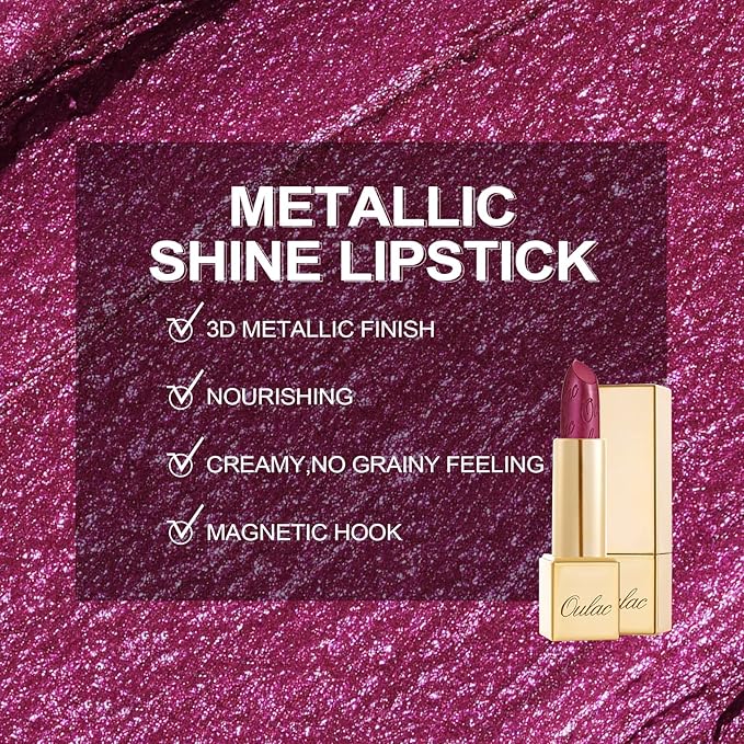 Oulac Purple Lipstick for Women with Metallic 3D Shine Lightweight Hydrating Formula, High Impact Lip Color, Vegan Beauty, Full Coverage Lip Makeup, Christmas Gifts for Women, Sugar Plum (04)
