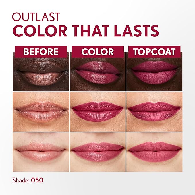 COVERGIRL Outlast All-Day, 050 Heat Wave, Lip Color, 24-Hour Wear, Hydrating Balm, Kiss-Proof, Moisturizing, Vegan Formula, 0.07oz/0.08oz