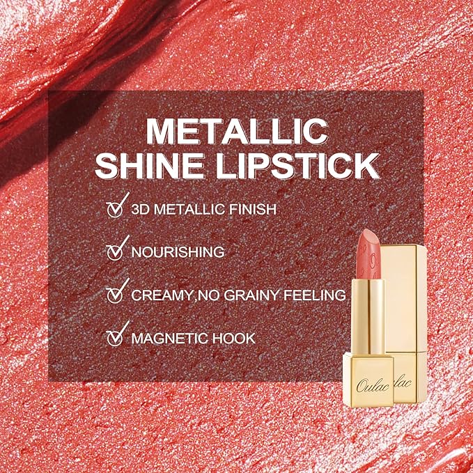 Oulac Coral Pink Lipstick for Women with Metallic 3D Shine Lightweight Hydrating Formula, High Impact Lip Color, Vegan Beauty, Full Coverage Lip Makeup, Christmas Gifts for Women, Nemo Go Home(06)