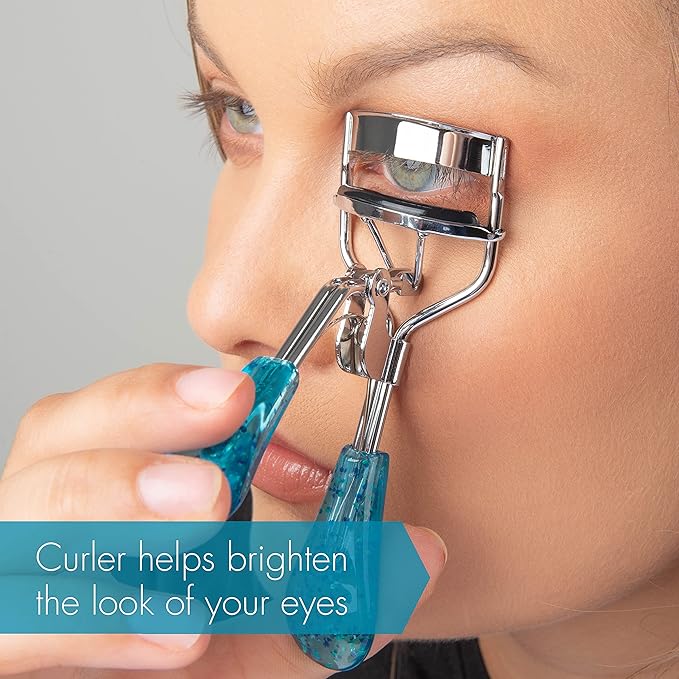 TRIM Azure Collection Eyelash Curler – Curls Quickly and Easily for Longer-Looking Lashes – Smooth Opening and Closing Action – Easy-to-Grip Handles – Eye Pads are Gentle on Lids While Curling