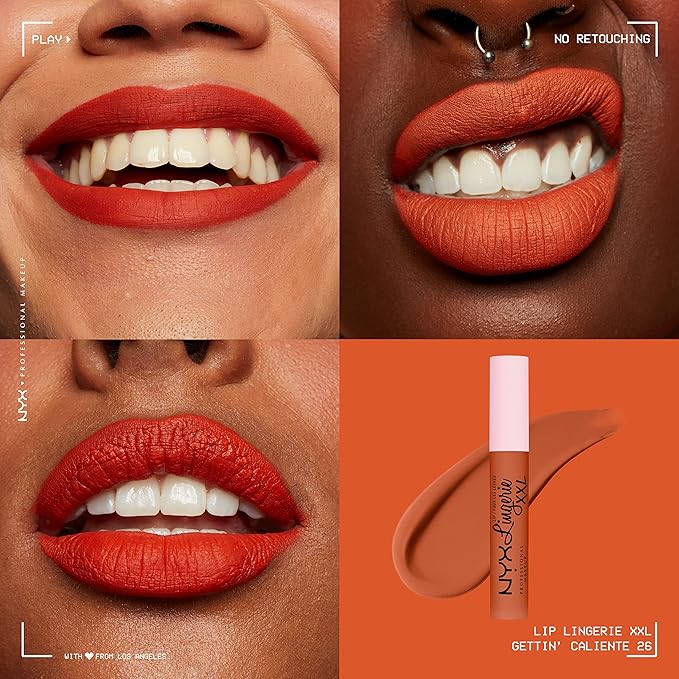 NYX PROFESSIONAL MAKEUP Lip Lingerie XXL Matte Liquid Lipstick - Gettin Caliente (Bright Red Orange)