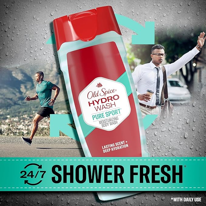Old Spice Moisturizing Body Wash for Men, Hydro Wash, 2-in-1 Long Lasting Scent & Deep Hydration, 24/7 Shower Fresh, Pure Sport Scent, 21 oz (Pack of 4)