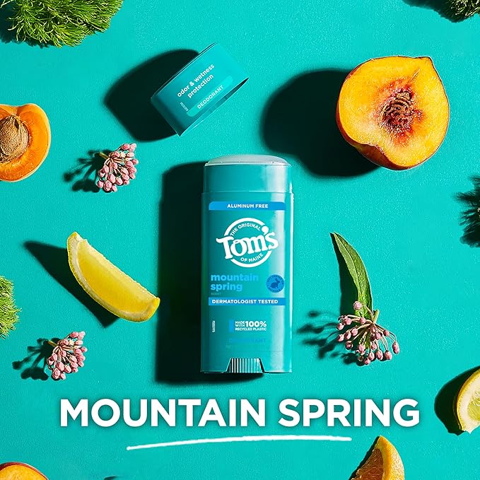 Tom’s of Maine Mountain Spring Natural Deodorant for Men and Women, Aluminum Free, 3.25 oz, 2-Pack