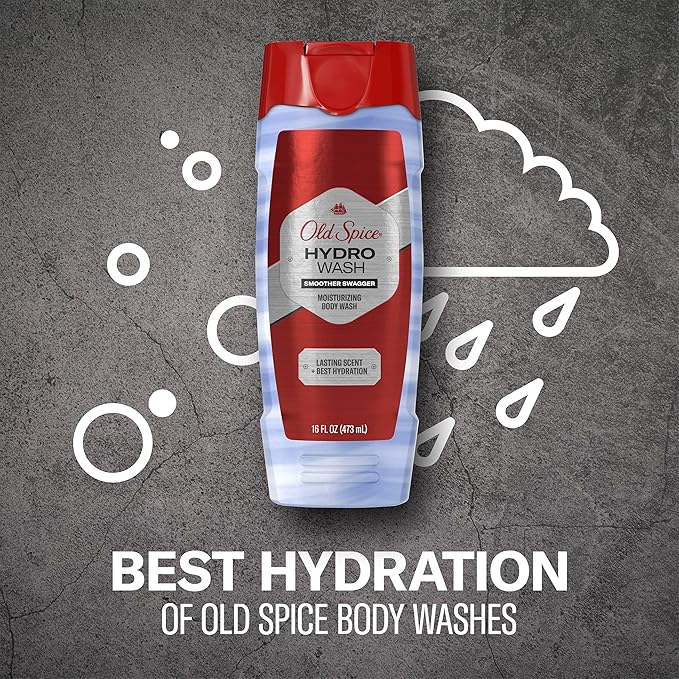 Old Spice Moisturizing Body Wash for Men, Hydro Wash, 2-in-1 Long Lasting Scent & Deep Hydration, 24/7 Shower Fresh, Smoother Swagger Scent, 16 oz (Pack of 4)