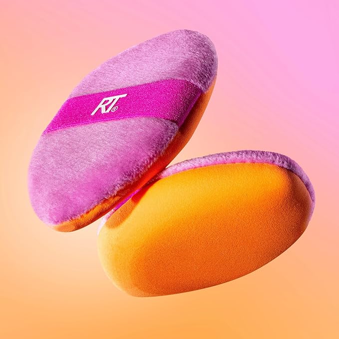 Real Techniques Miracle 2-In-1 Powder Puff + Travel Case, Dual-Sided Makeup Blending Puff, Elastic Band, Precision Makeup Sponge & Powder Puff, For Liquid, Cream & Powders, Travel Case, 2 Count