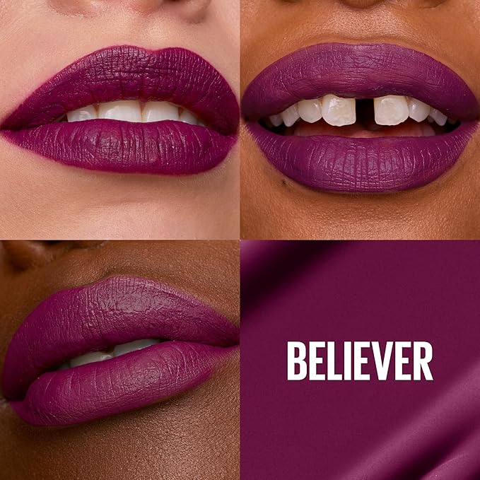 Maybelline Super Stay Matte Ink Liquid Lipstick Makeup, Long Lasting High Impact Color, Up to 16H Wear, Believer, Deep Plum, 1 Count, Packaging May Vary