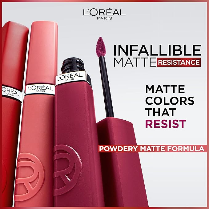 L'Oreal Paris Infallible Matte Resistance Liquid Lipstick, up to 16 Hour Wear, Crush Alert 645, 0.16 Fl Oz