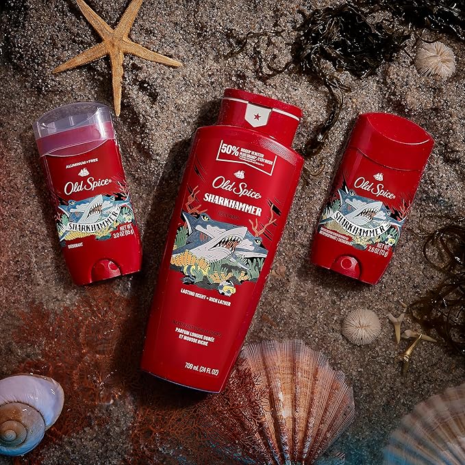 Old Spice Aluminum Free Deodorant for Men, 24/7 Odor Protection, 24/7 Freshness & Lasting Scent, Goes on Clear, Sharkhammer Scent, 2.6 oz (Pack of 6)