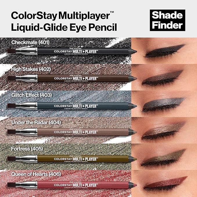 REVLON ColorStay Multiplayer Liquid-Glide Eye Pencil, Multi-Use Makeup With Blending Brush, Blends Then Sets, Creamy Texture, Waterproof, Smudge-proof, Longwearing, 401 Checkmate, 0.03 Oz