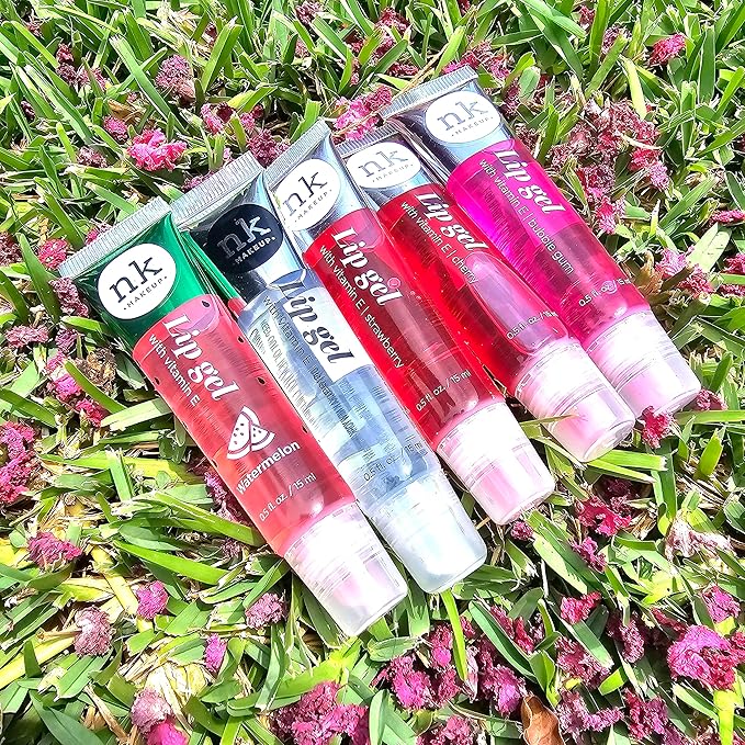 5 Pack Lip Gloss Set of Lip Gels - Clear, Watermelon, Strawberry, Cherry, and Bubble Gum Hydrating Lip Glosses with Vitamin E